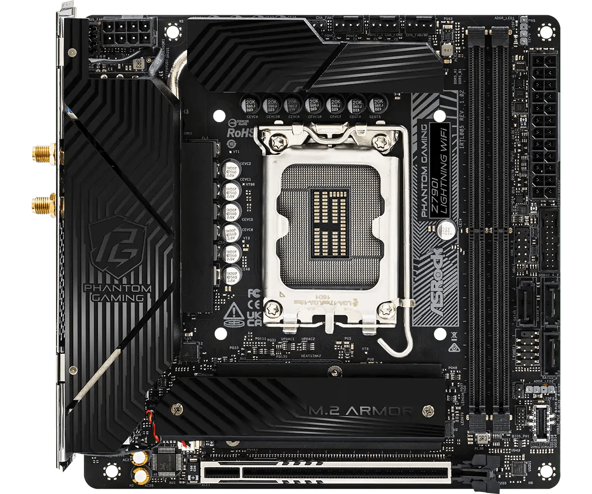 ASRock PHANTOM GAMING Z790I Lightning WiFi Intel LGA1700 Gaming Motherboard | 1190 - MXBNM0 - A0UAYZ - 4710483946660 - Vektra Computers LLC ASRock PHANTOM GAMING Z790I Lightning WiFi Intel LGA1700 Gaming Motherboard | 1190 - MXBNM0 - A0UAYZ - 4710483946660 - Vektra Computers LLC
